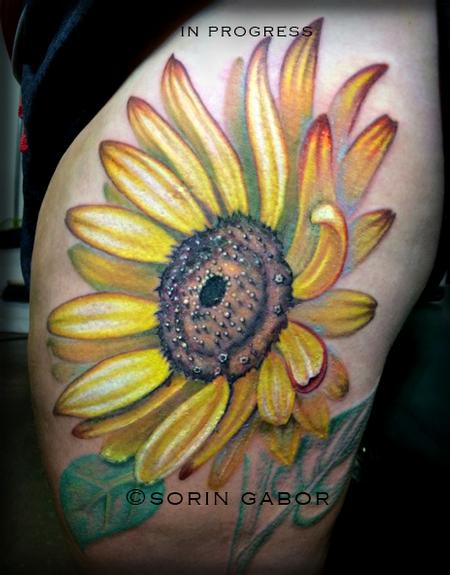 Tattoos - Sunflower on thigh - 120417